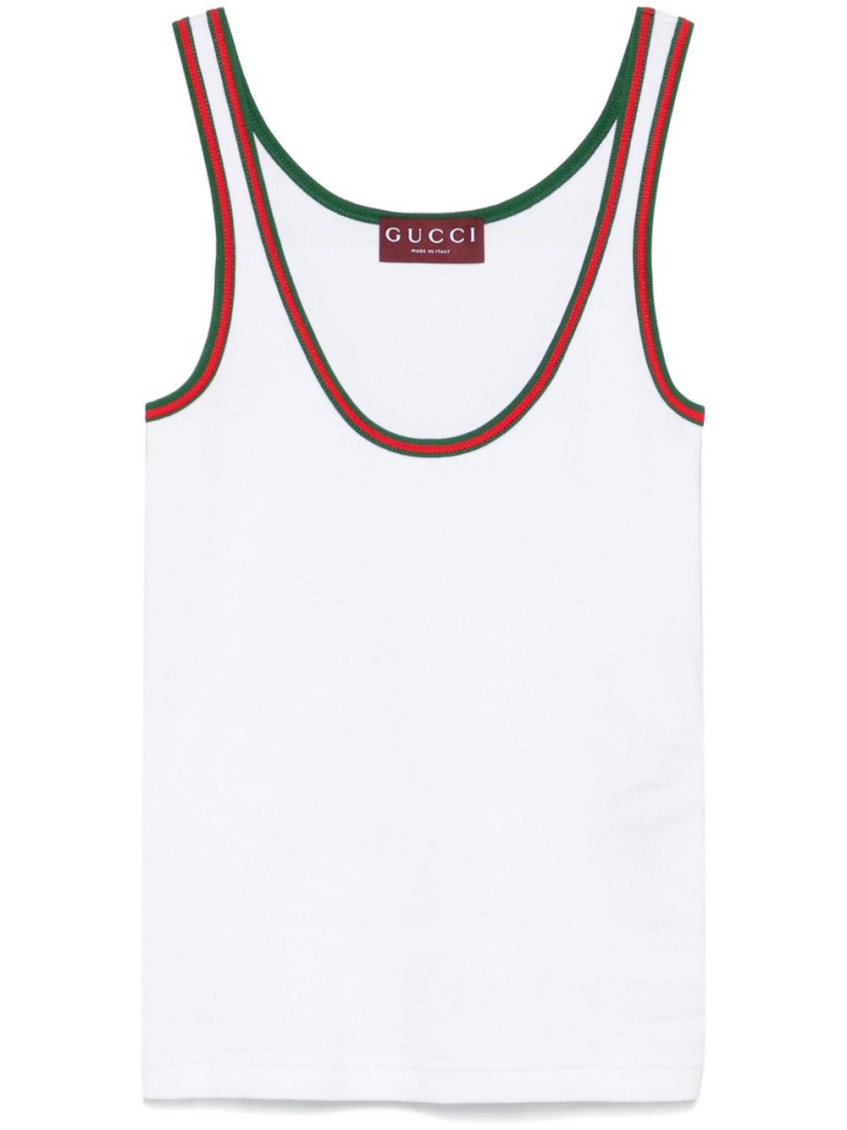 Gucci White Ribbed Top With Web Detail On The Edges In Cotton Woman In White
