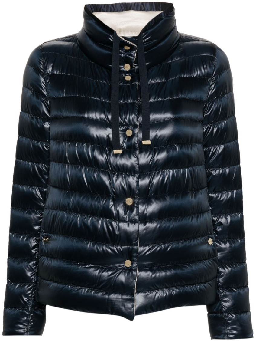 Herno Puffer Jacket With High Collar And Drawstring In Multicolor