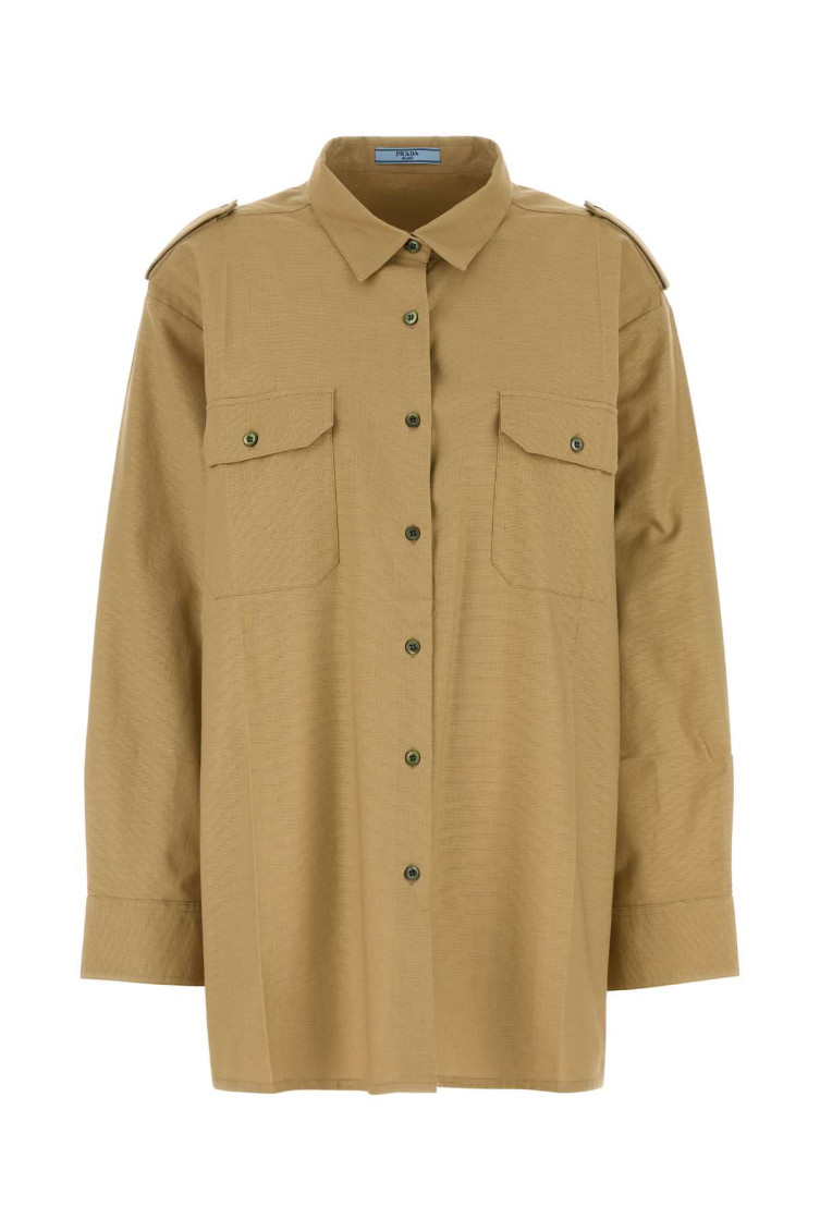 Prada Camicia Oversize In Cotone Cammello Donna In Khaki