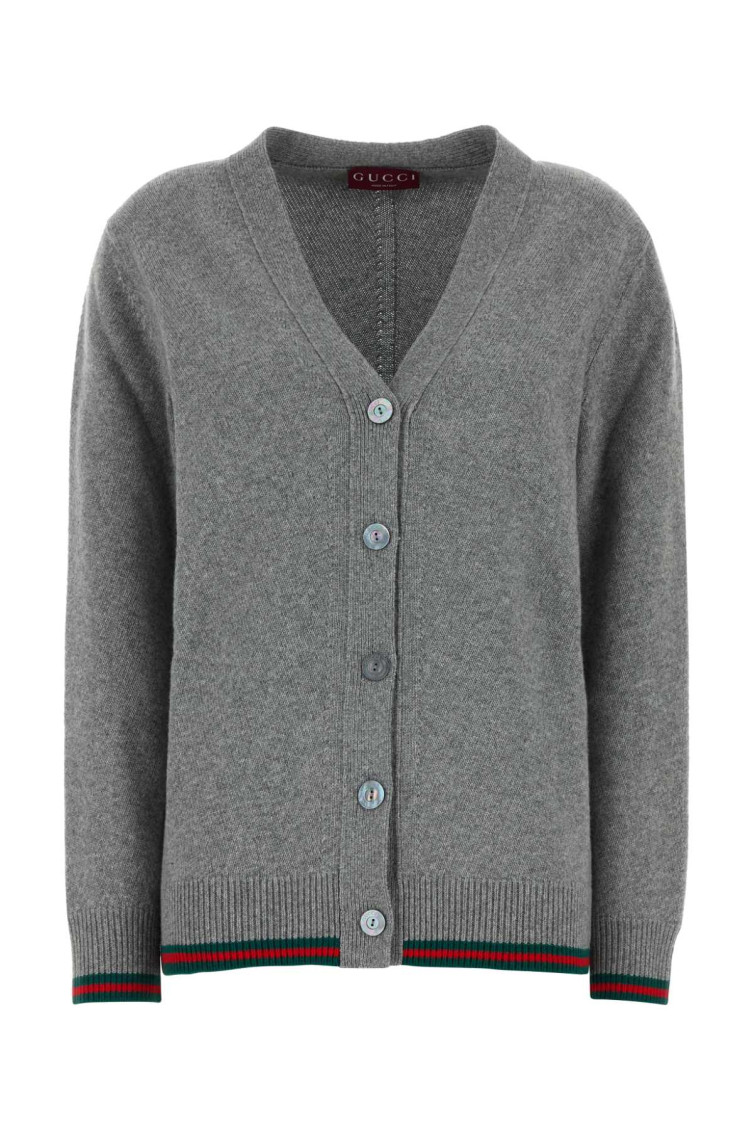 Gucci Grey Wool Blend Cardigan In Grey