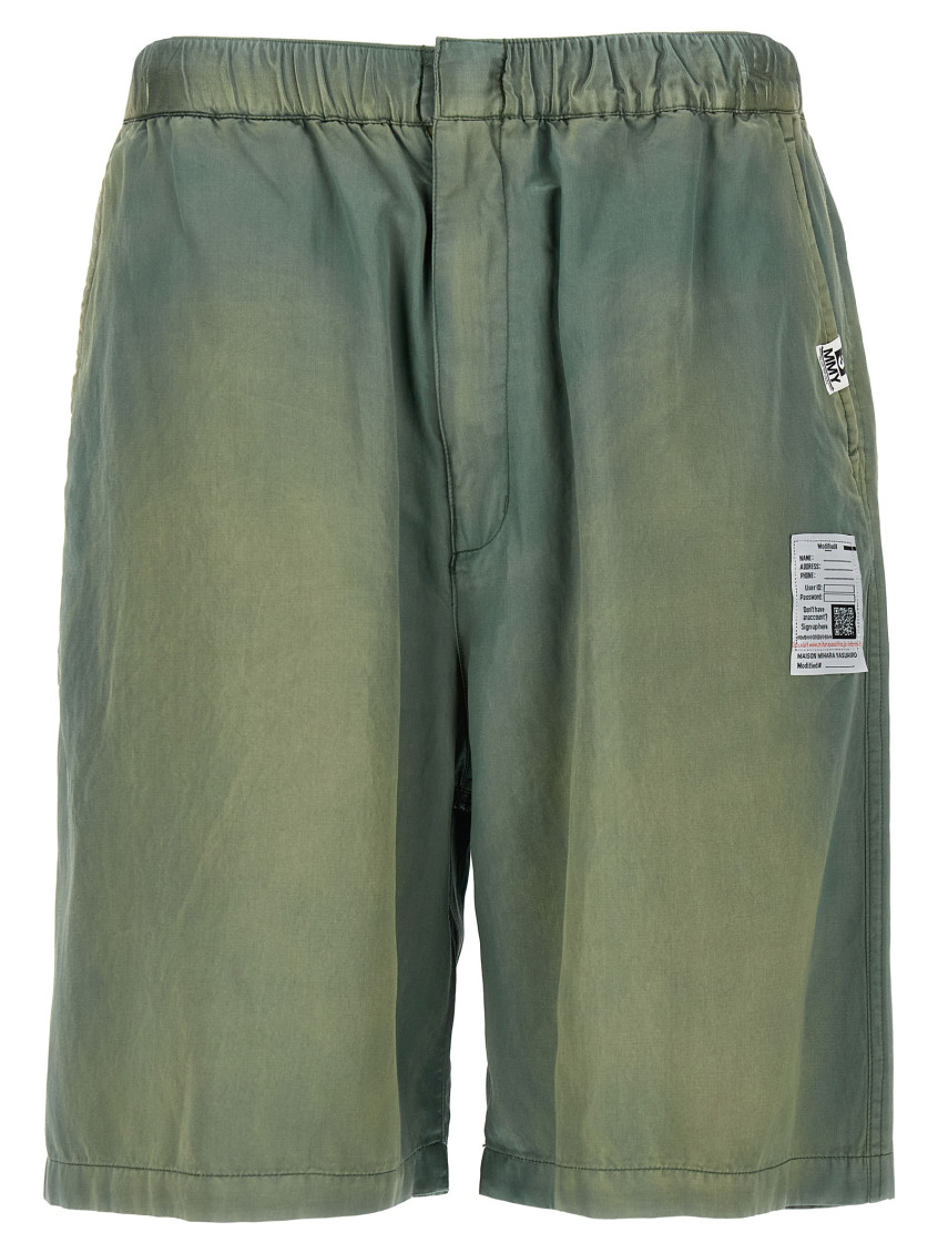 MAISON YASUHIRO GREEN AGED SATIN BERMUDA SHORTS