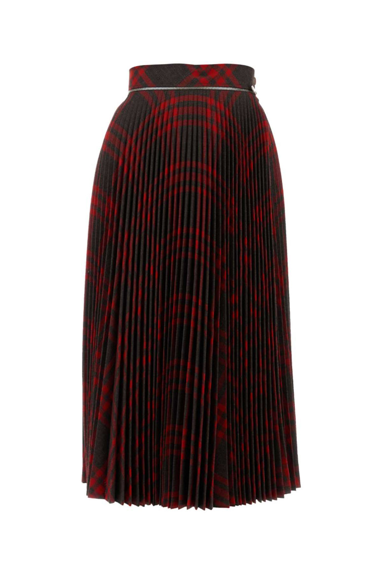 Burberry Pleated Check Midi Skirt In Red
