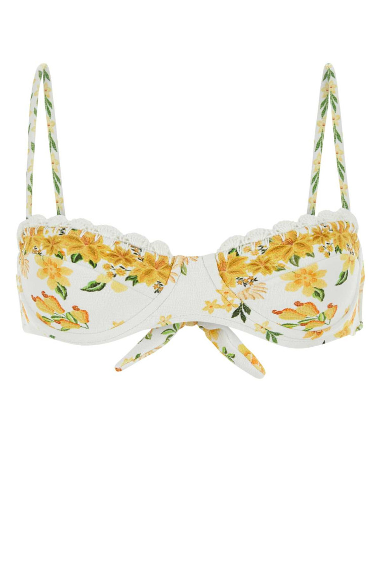 Farm Rio Printed Stretch Nylon Azalea Bikini Top In White