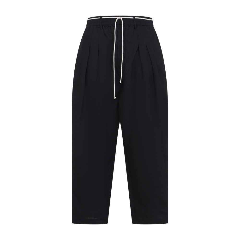 Mordecai Black Virgin Wool Pleated Drawstring Structured Wool Trousers In Black