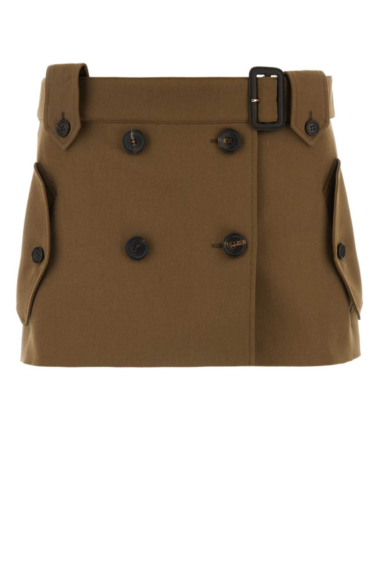 Miu Miu Belted Virgin Wool Miniskirt In Brown
