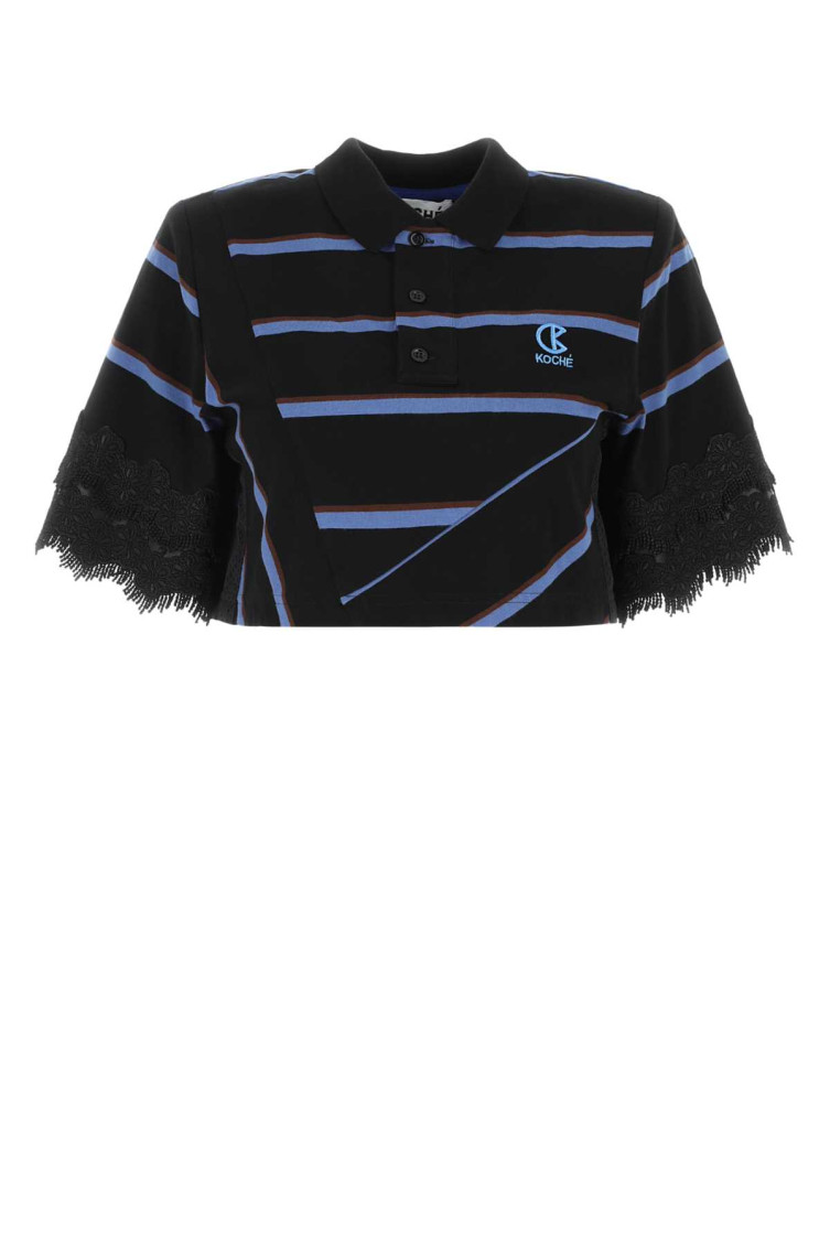 Koché Koche Embroidered Cotton Polo Shirt In Black