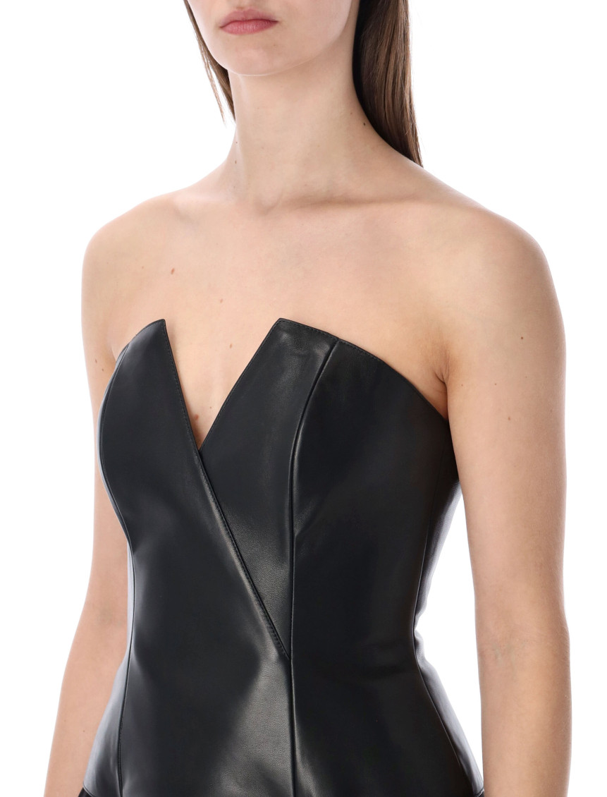 slim fit dress slacks Akira Josie Strapless Mini Faux Leather Dress | Black