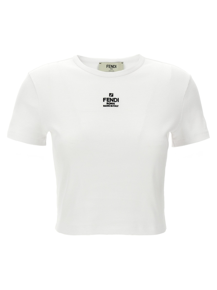 Fendi White Logo Cotton T-shirt In White