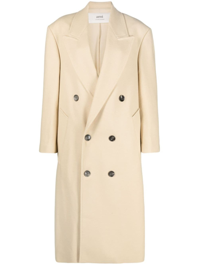 Ami Alexandre Mattiussi White Wool Double Breasted Long Coat White In Natural