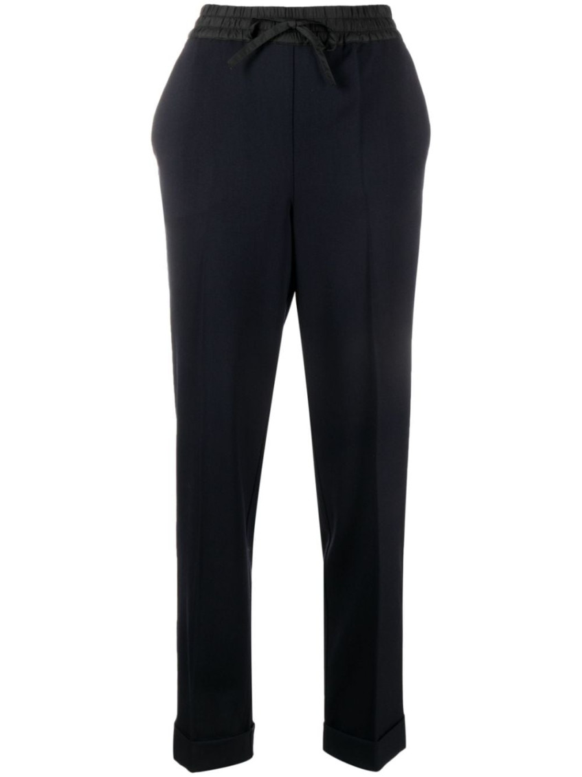 P.a.r.o.s.h Wool Blend Straight-leg Trousers With Cuffed Hem In Blue