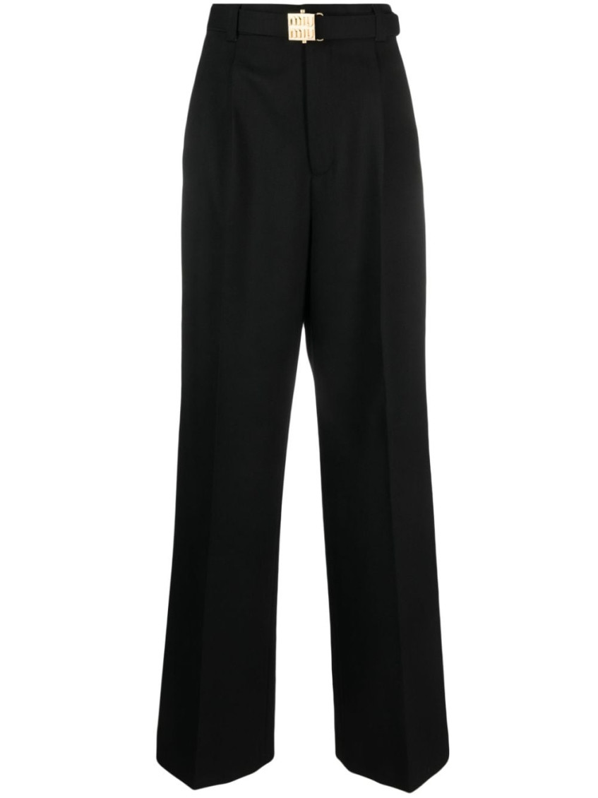 Miu Miu Logo-buckle Tailored Trousers In Black