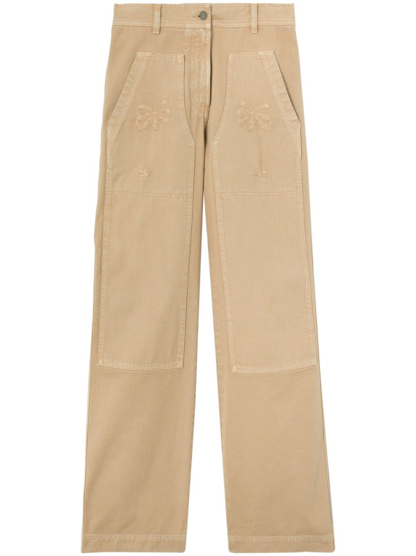 Palm Angels Neutral Bull Cargo Jeans In Beige
