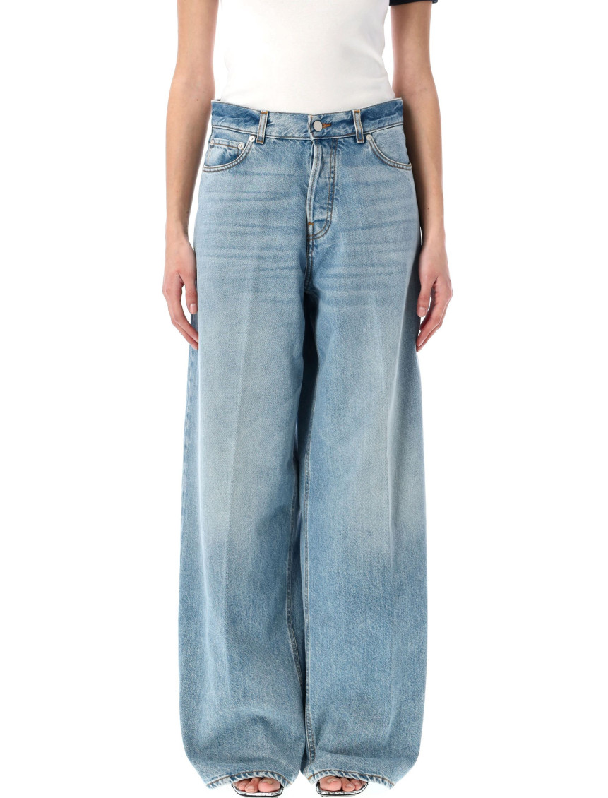 Haikure Womens Lagoon Wash Peace Lagoon Wide-leg Denim Jeans