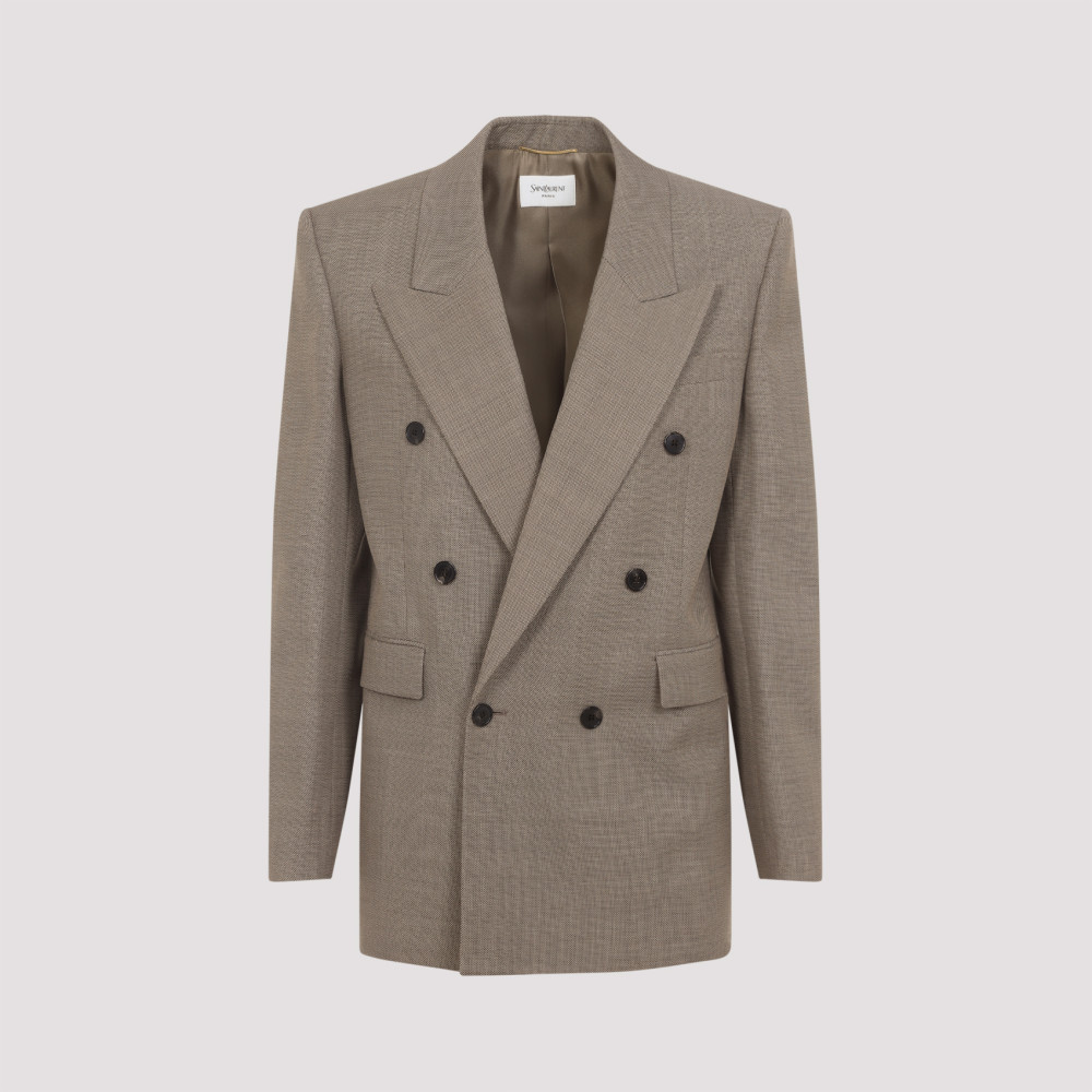 Saint Laurent Double-breasted Jacket In Caviar Wool