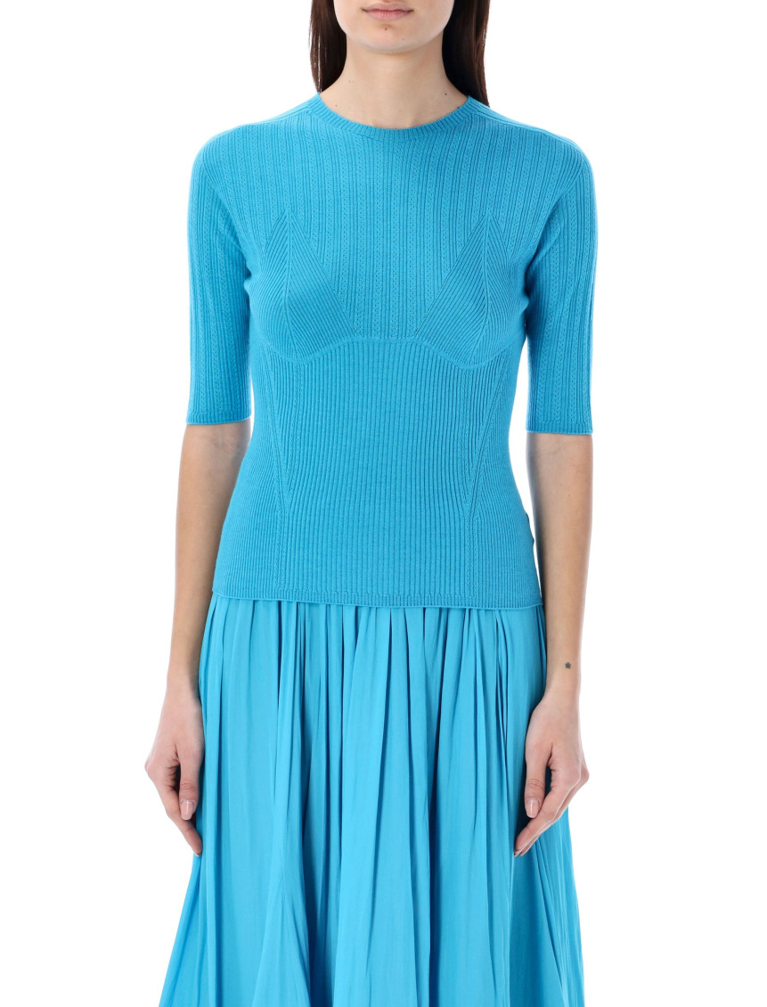 Shop Lanvin Light Blue Short Sleeve Knit Sweater