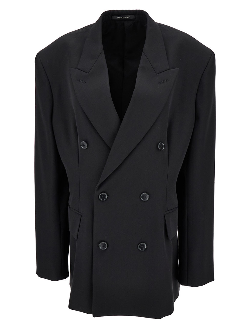 Balenciaga Barathea Black Double-breasted Jacket With Tonal Buttons In Wool Woman In Black