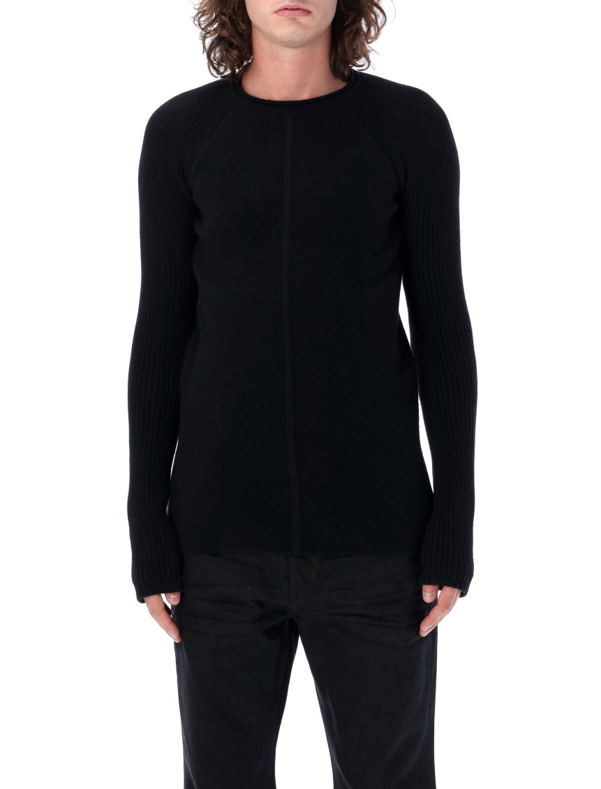 Rick Owens Black Long Sleeve Crewneck Sweater Top In Black