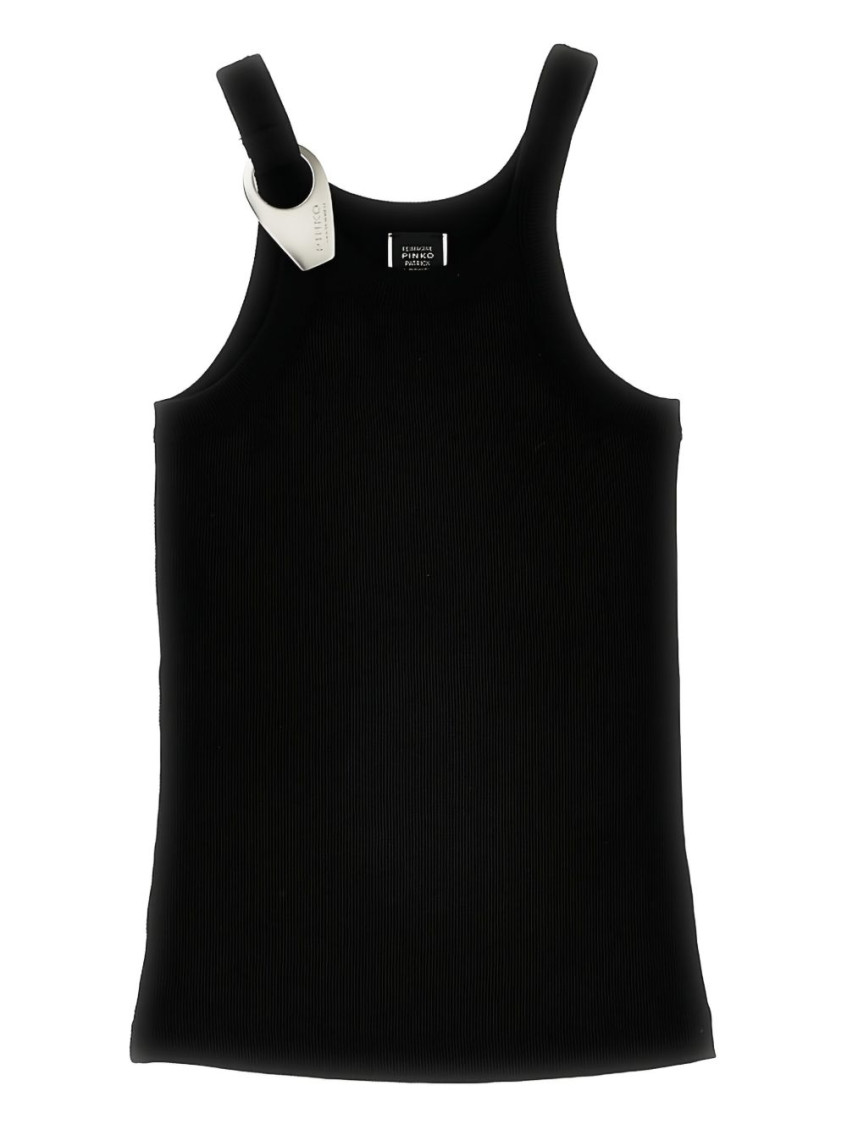 Pinko Fitted Black T-shirt With Unique Shoulder Detail In Black