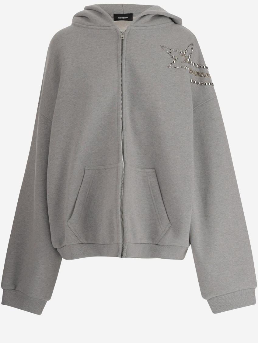 We11 Done Cotton Sweatshirt With Rhinestones And Studs In Gray