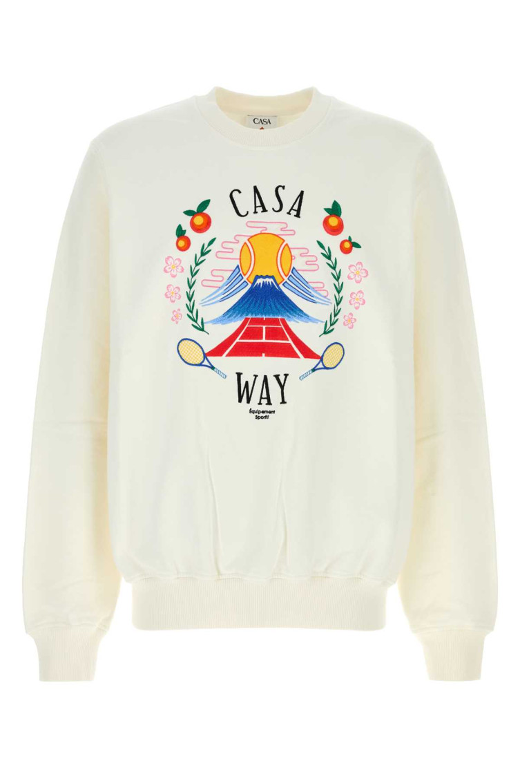 Casablanca Cotton Crew Neck Sweatshirt With Graphic Print In Neutral