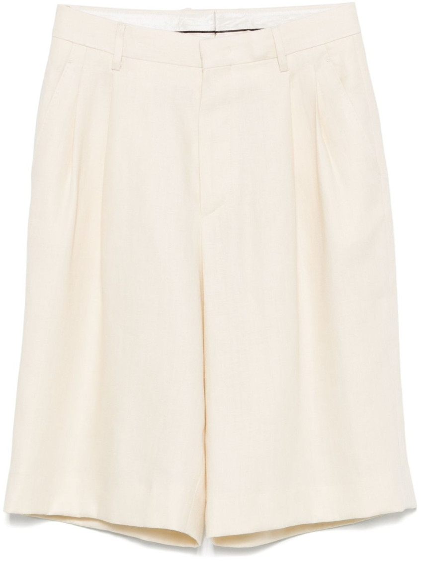 Tagliatore Tailored Beige Linen Shorts With Pleated Front