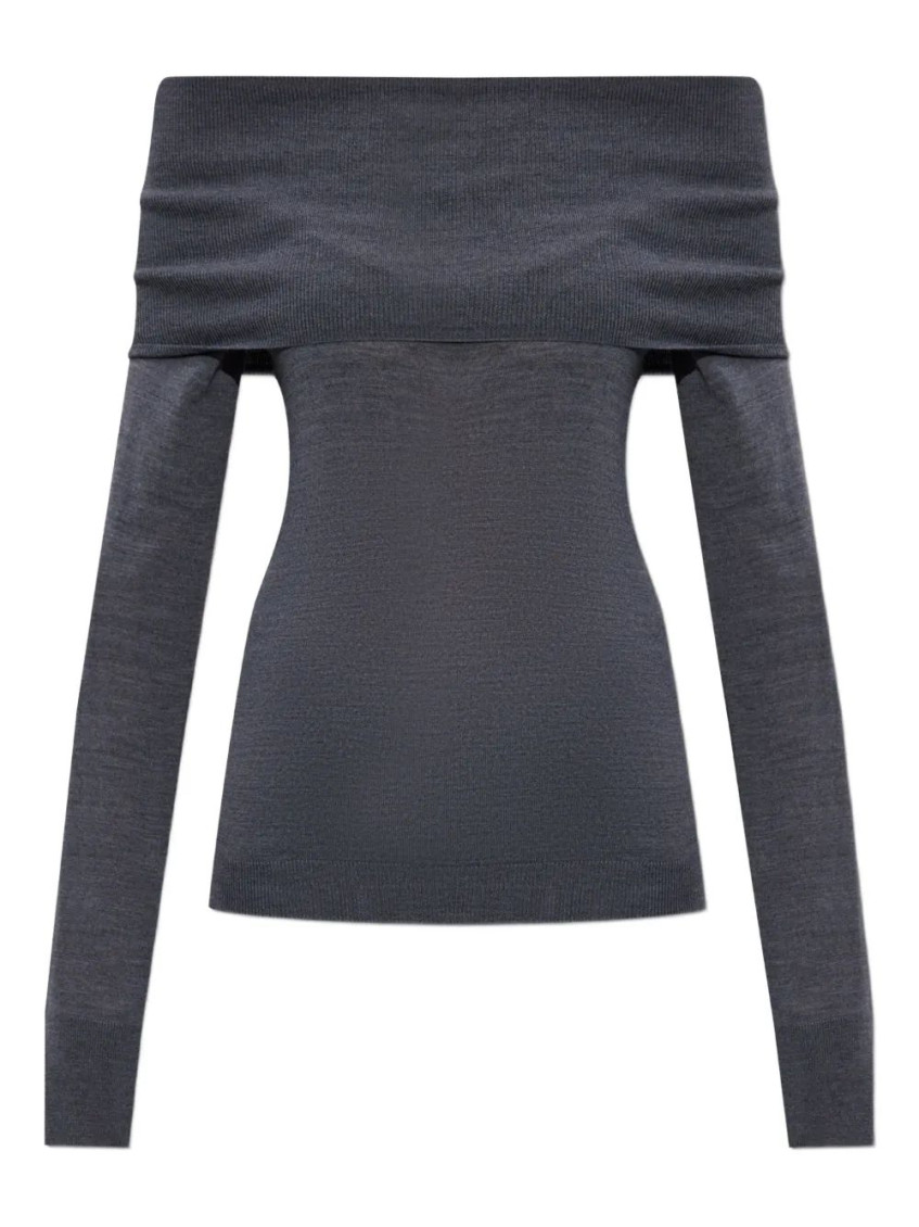 Stella Mccartney Off-the-shoulder Virgin Wool Sweater In Blue