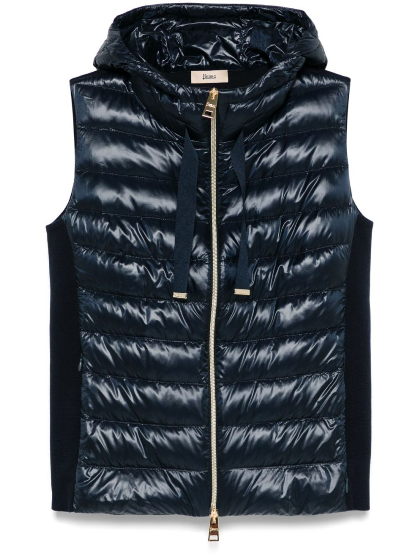 Herno Quilted Vest With Shiny Finish And Cozy Hood