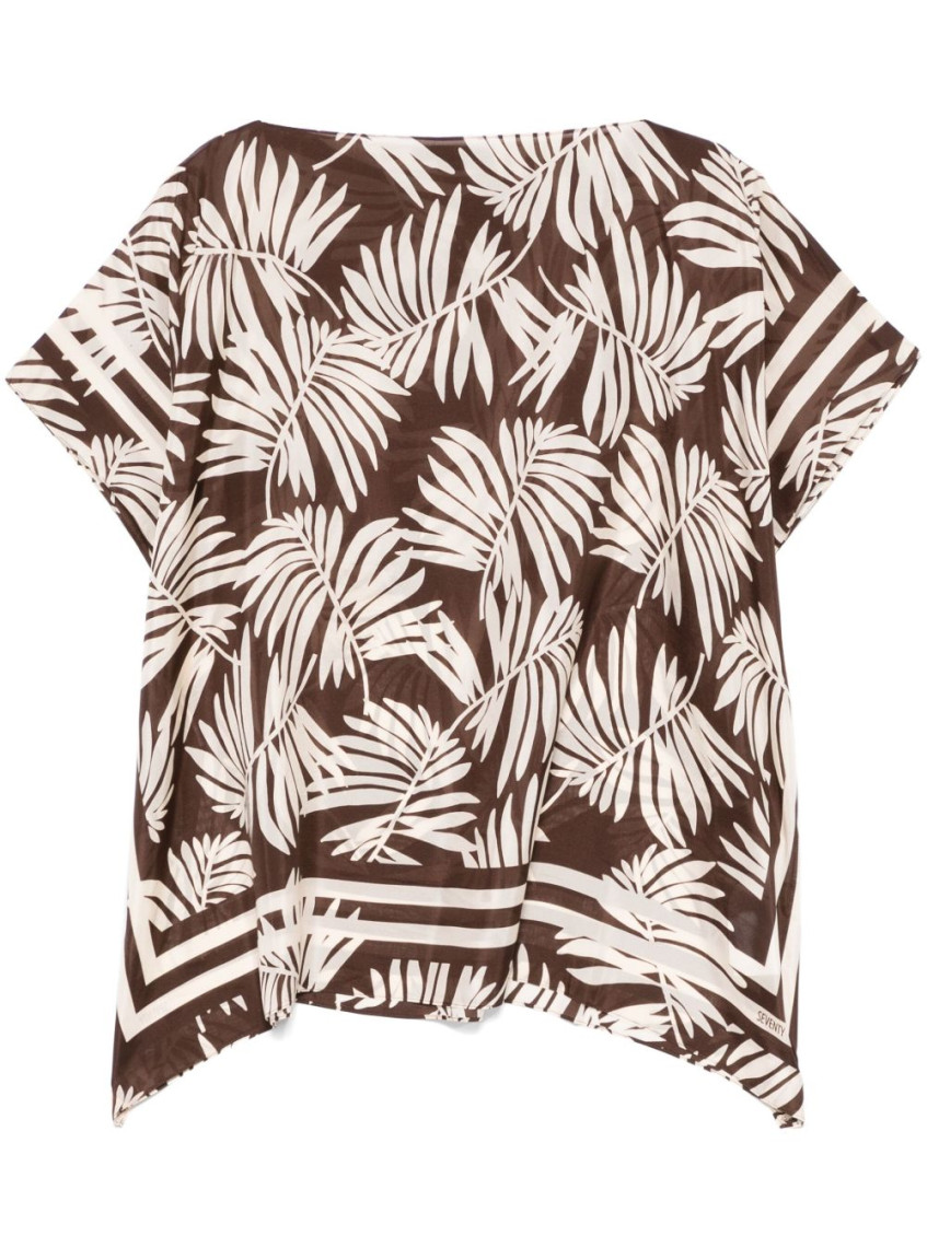Seventy Leaves-print Blouse In Brown