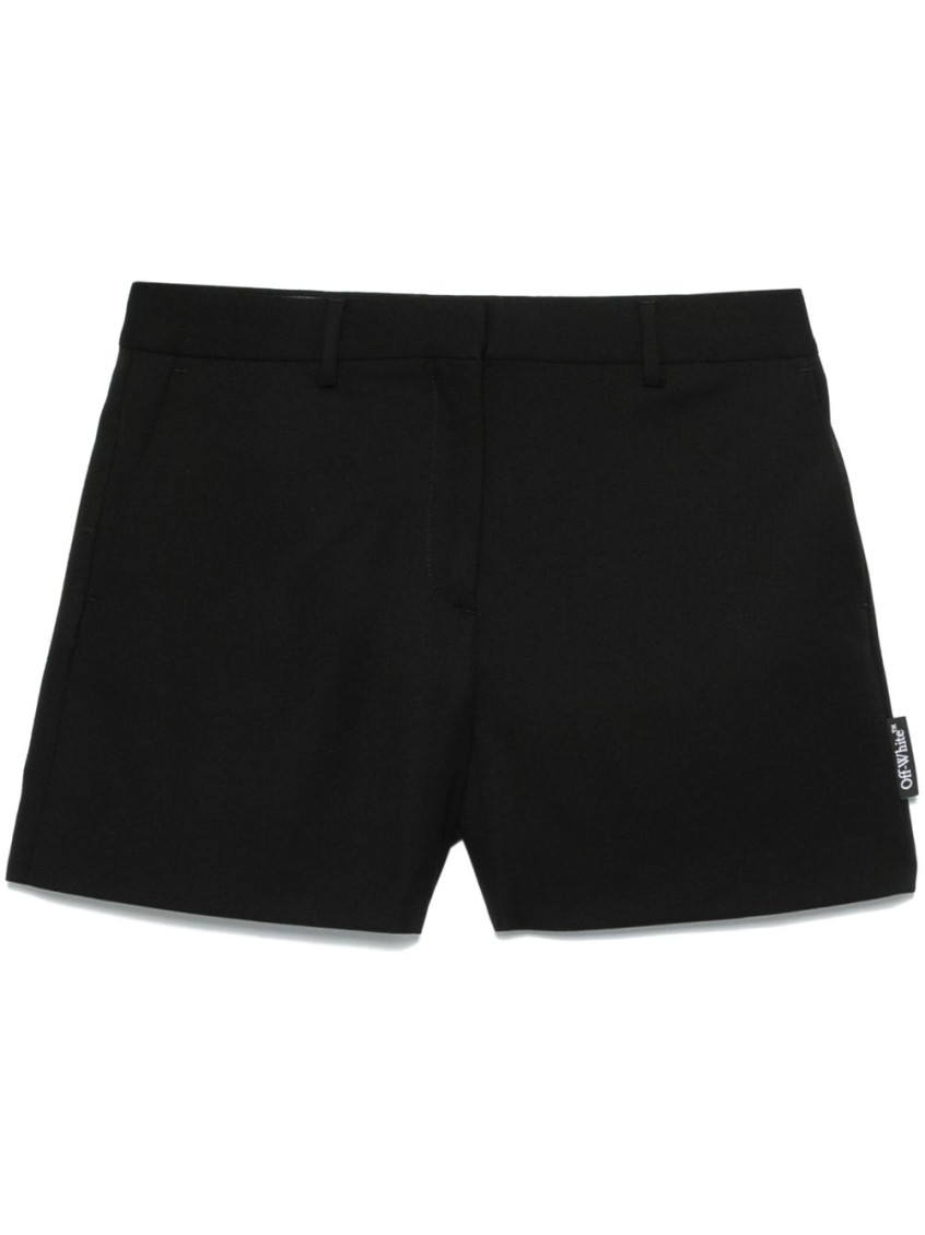 Off-white Black Virgin Wool Shorts With Logo Label In Black