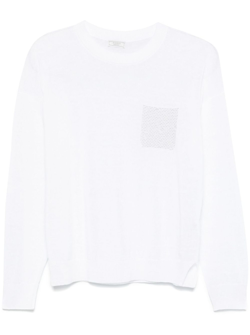 Peserico White Linen Cotton Blended Knit Sweater In White