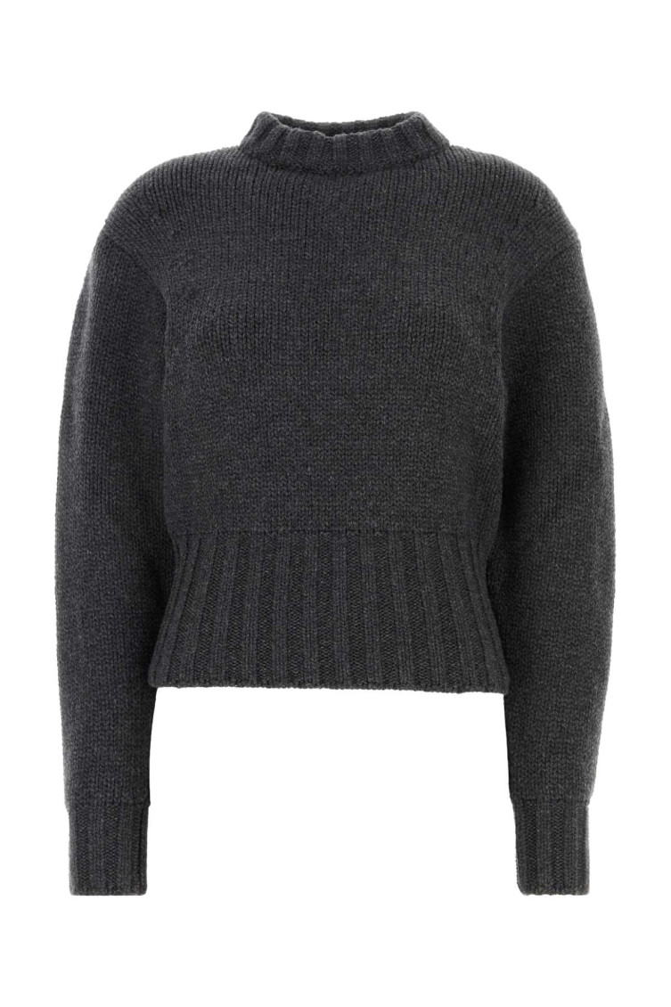 Alexander Mcqueen Melange Dark Grey Stretch Wool Blend Sweater In Blue