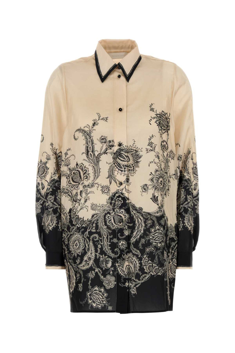 Zimmermann White Floral And Paisley Print Shirt With Contrasting Trim In Multi