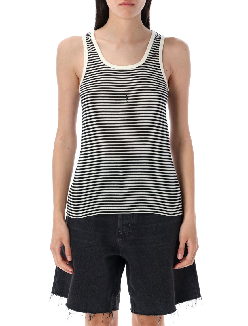 Saint Laurent | Black And Natural Striped Cassandre Tank Top| Women | L In Black