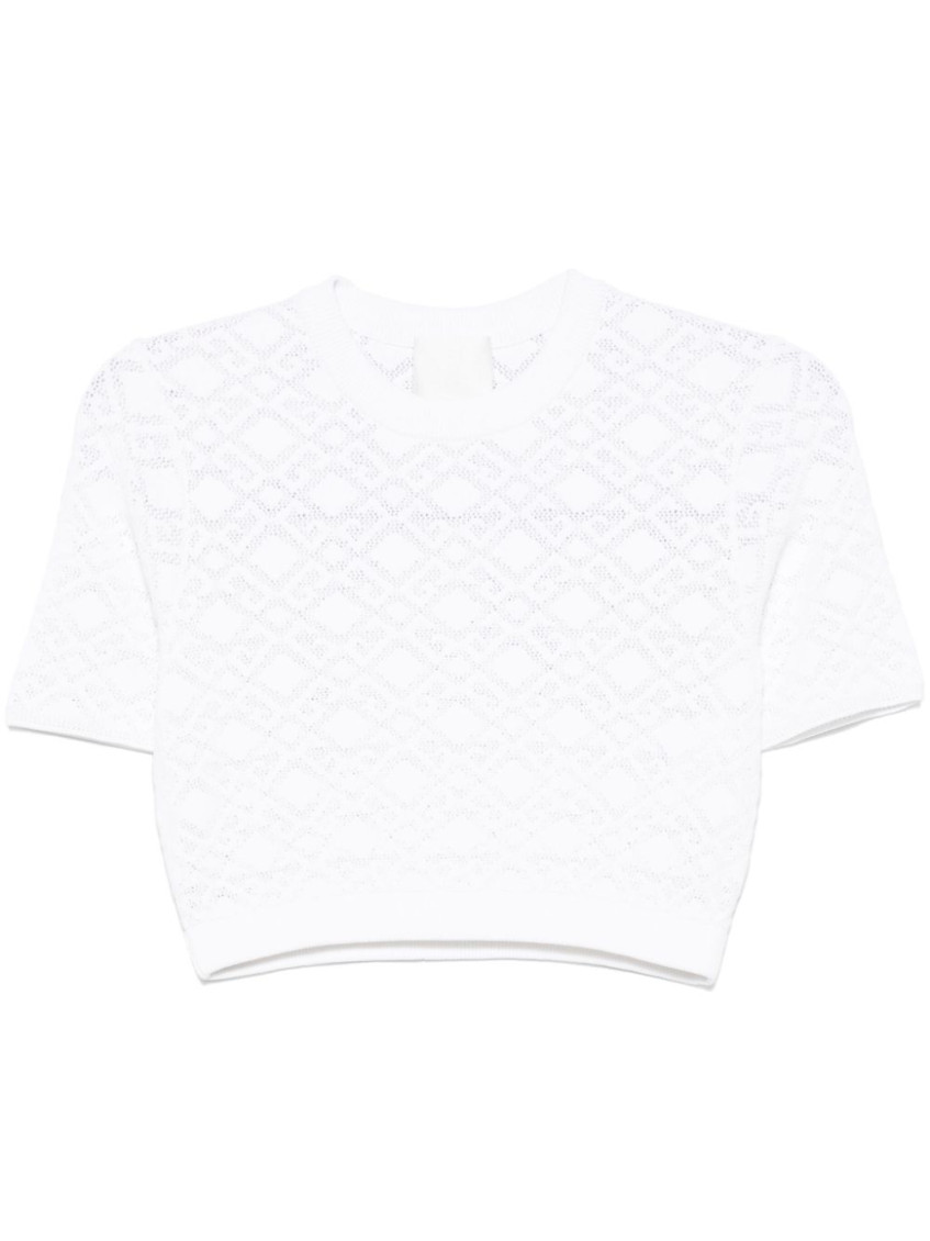 Givenchy Cropped Diamond-pattern T-shirt With Classic Crew Neck In White