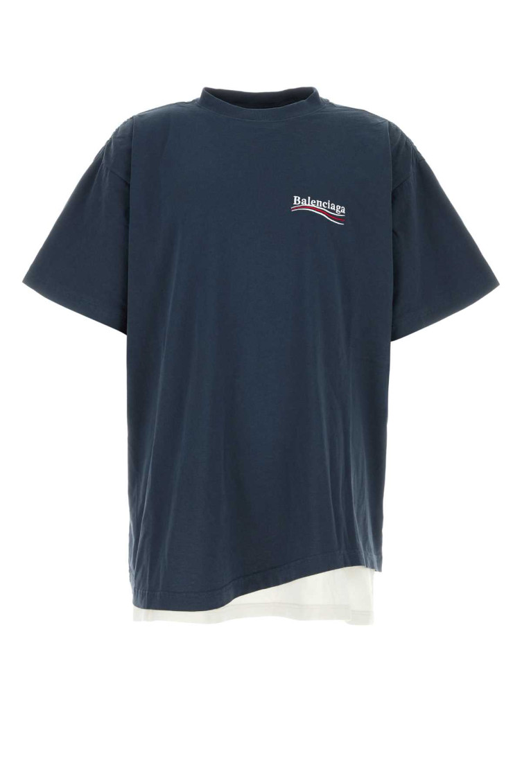 Balenciaga T-shirt Oversize In Cotone Blu Uomo In Blue