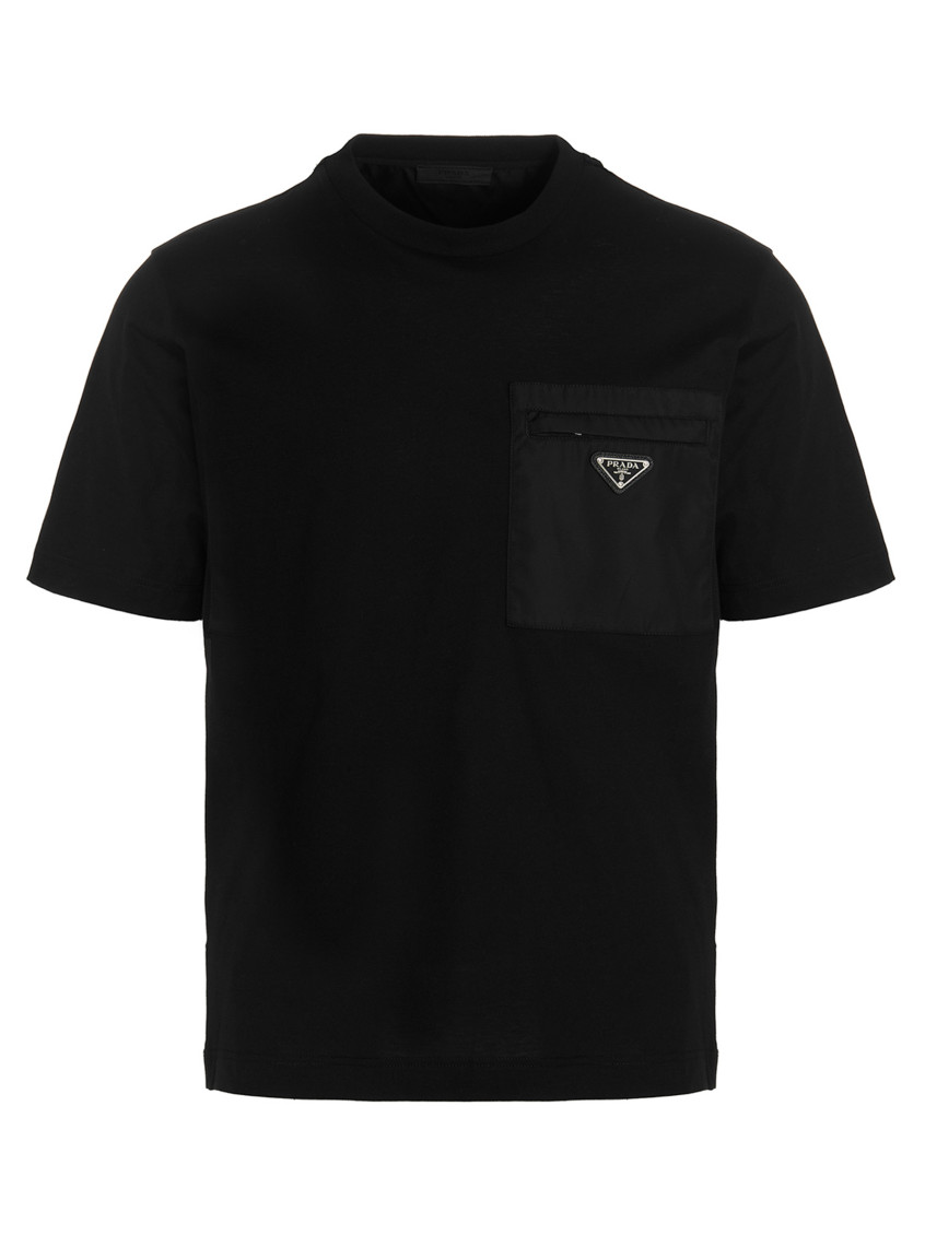 Prada Short Sleeve Crew Neck T-shirt With Pocket In Black