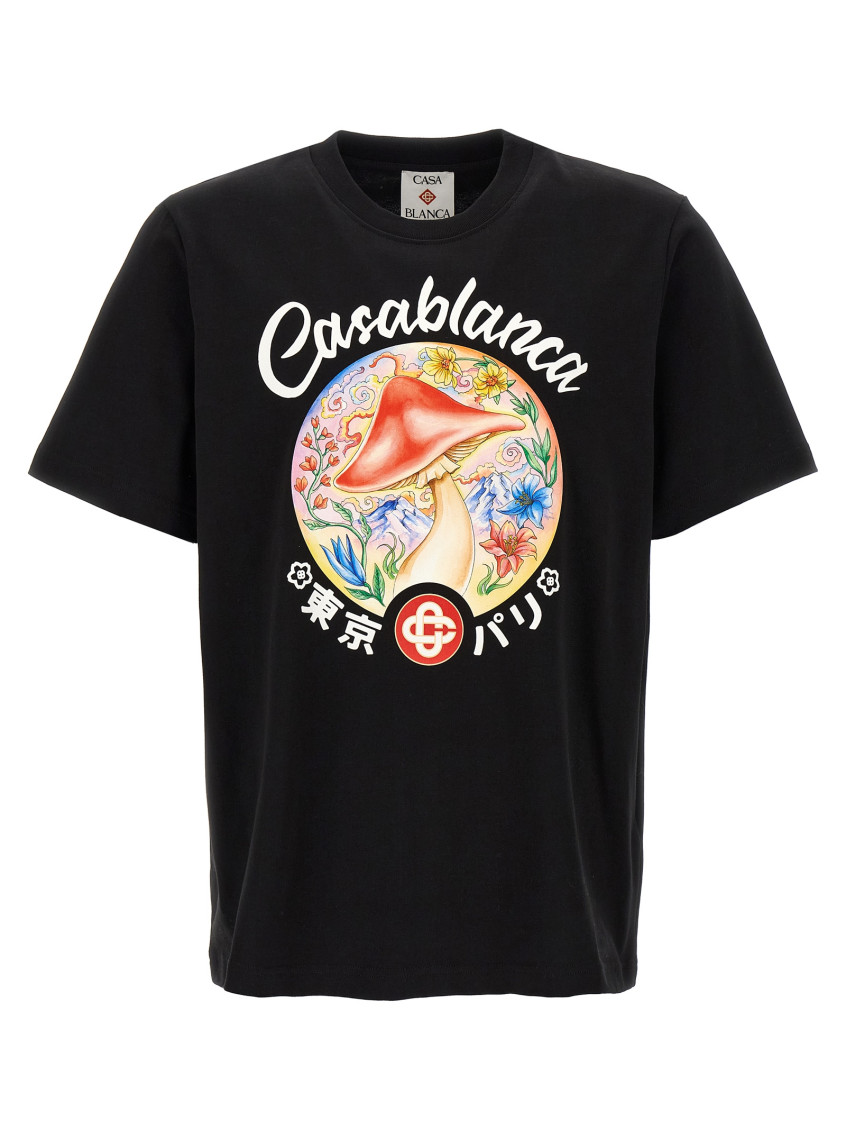 Casablanca Black Crewneck T-shirt With Logo On The Front In Cotton Man In Black