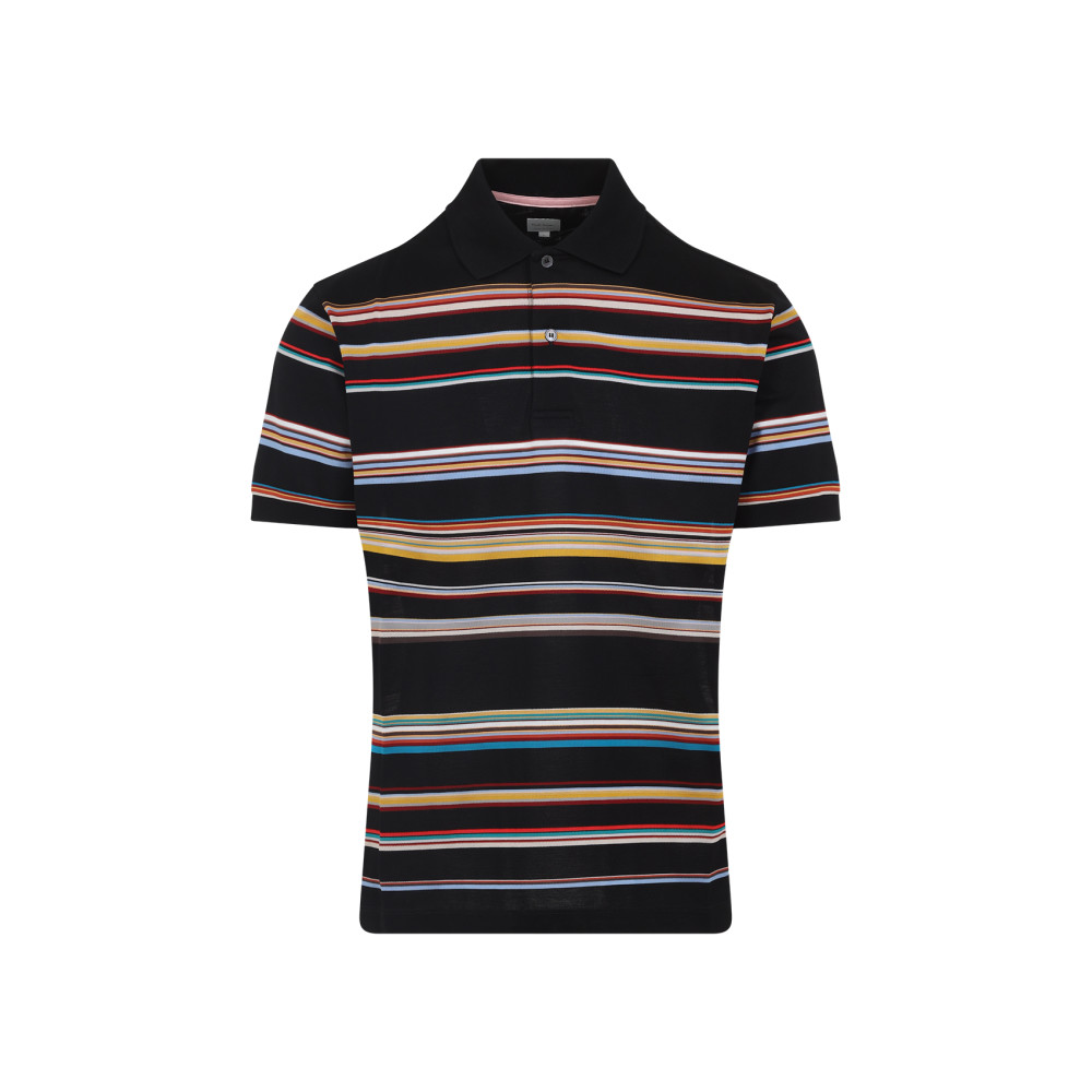 Paul Smith Black 'signature Stripe' Cotton-piqué Polo Shirt In Multi