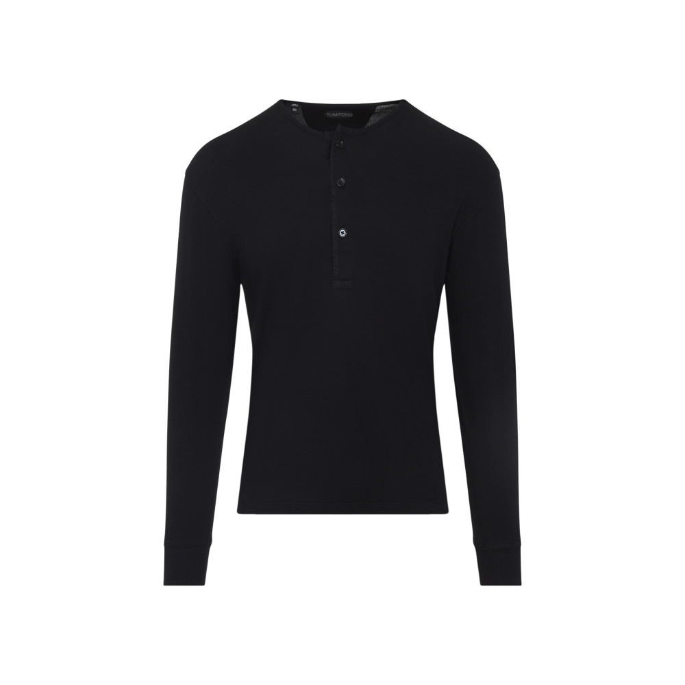Tom Ford Long-sleeved Henley Top With Buttoned Placket And Fitted Silhouette In Black