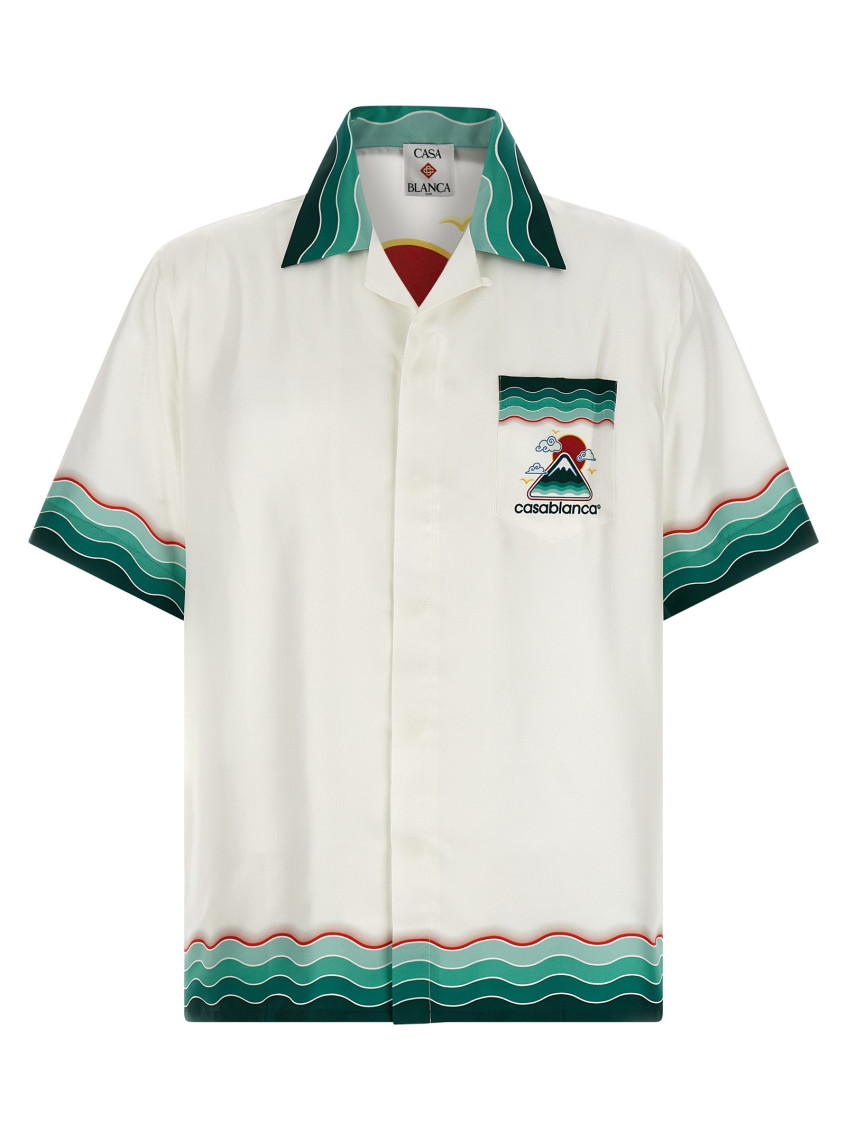 Casablanca Convertible-collar Printed Silk-twill Shirt In White