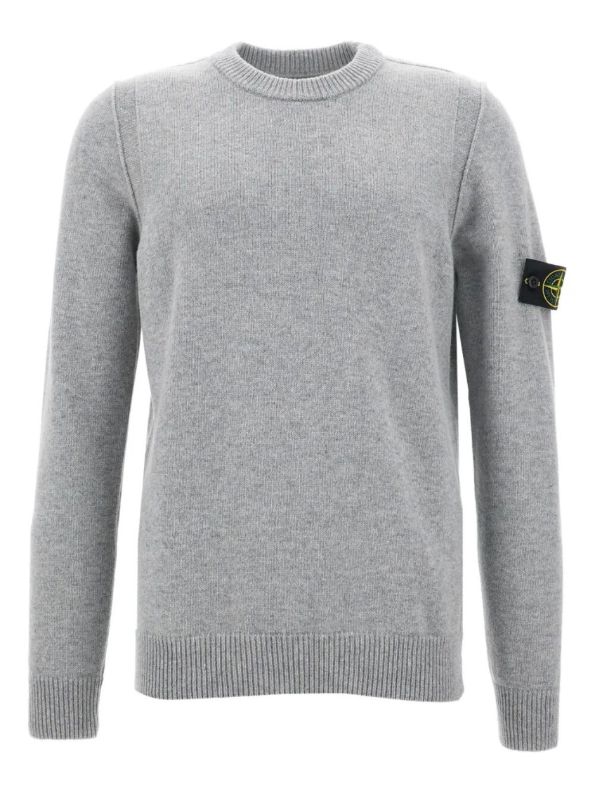Stone Island Lightweight Wool Crew Neck Sweater With Raglan Sleeves Clothing In Gray