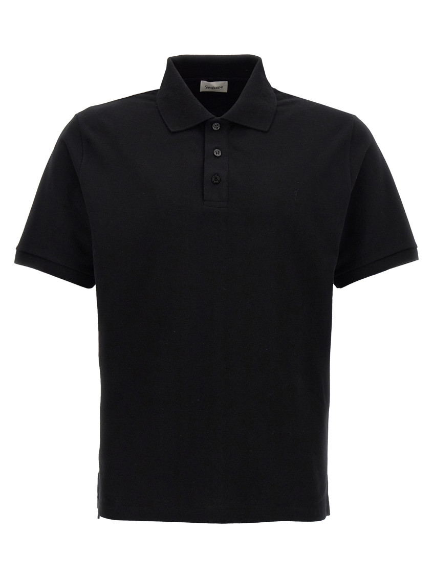 Saint Laurent Classic Cotton Pique Polo Shirt In Black