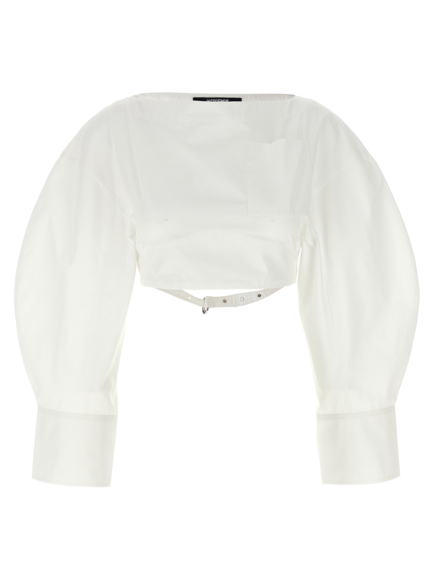 Jacquemus Le Haut Casaco Cutout Crop Cotton Poplin Shirt In White