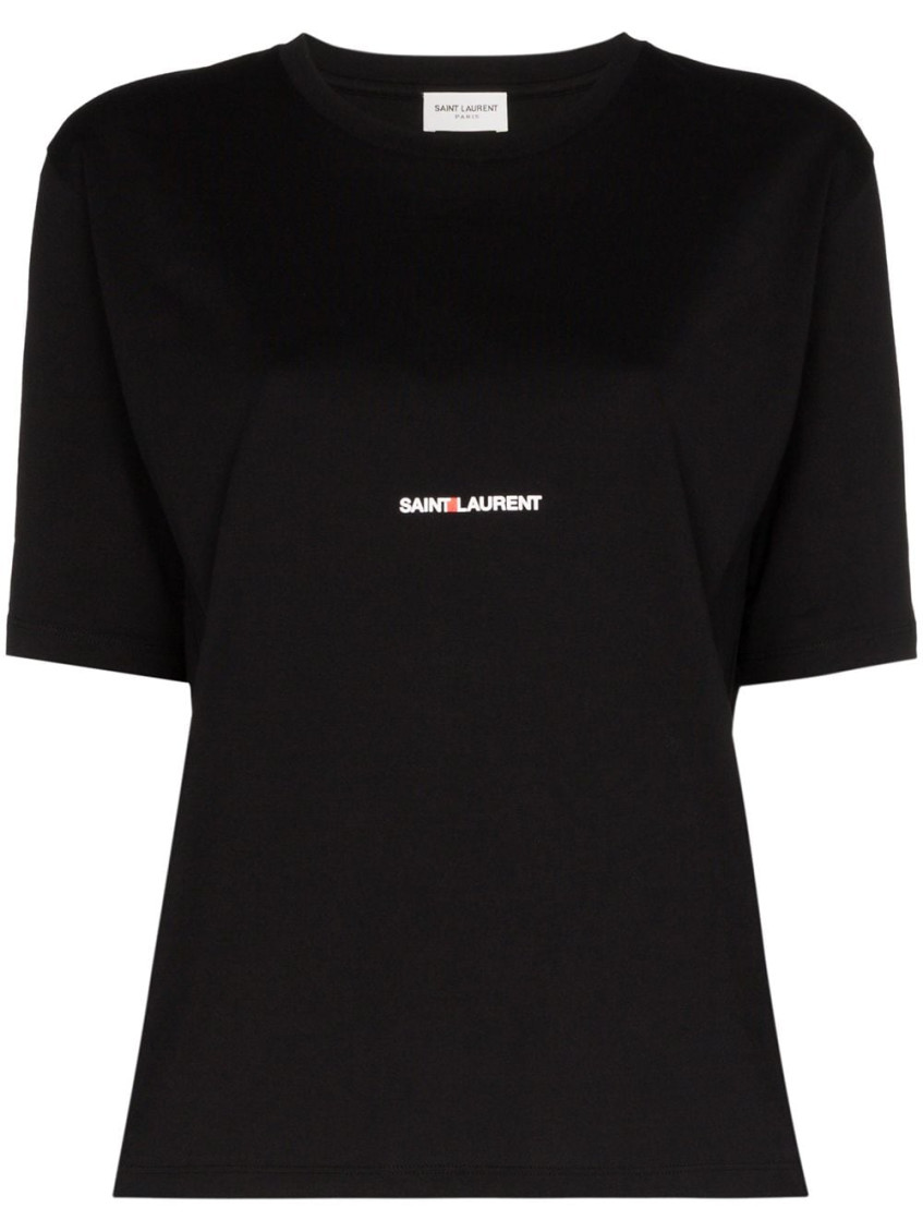 Saint Laurent Black Cotton Logo T-shirt In Black