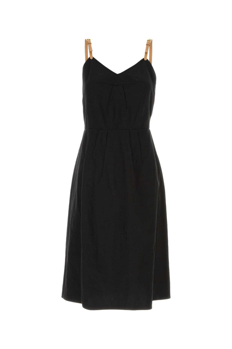 Prada Black Linen Blend Dress In Black