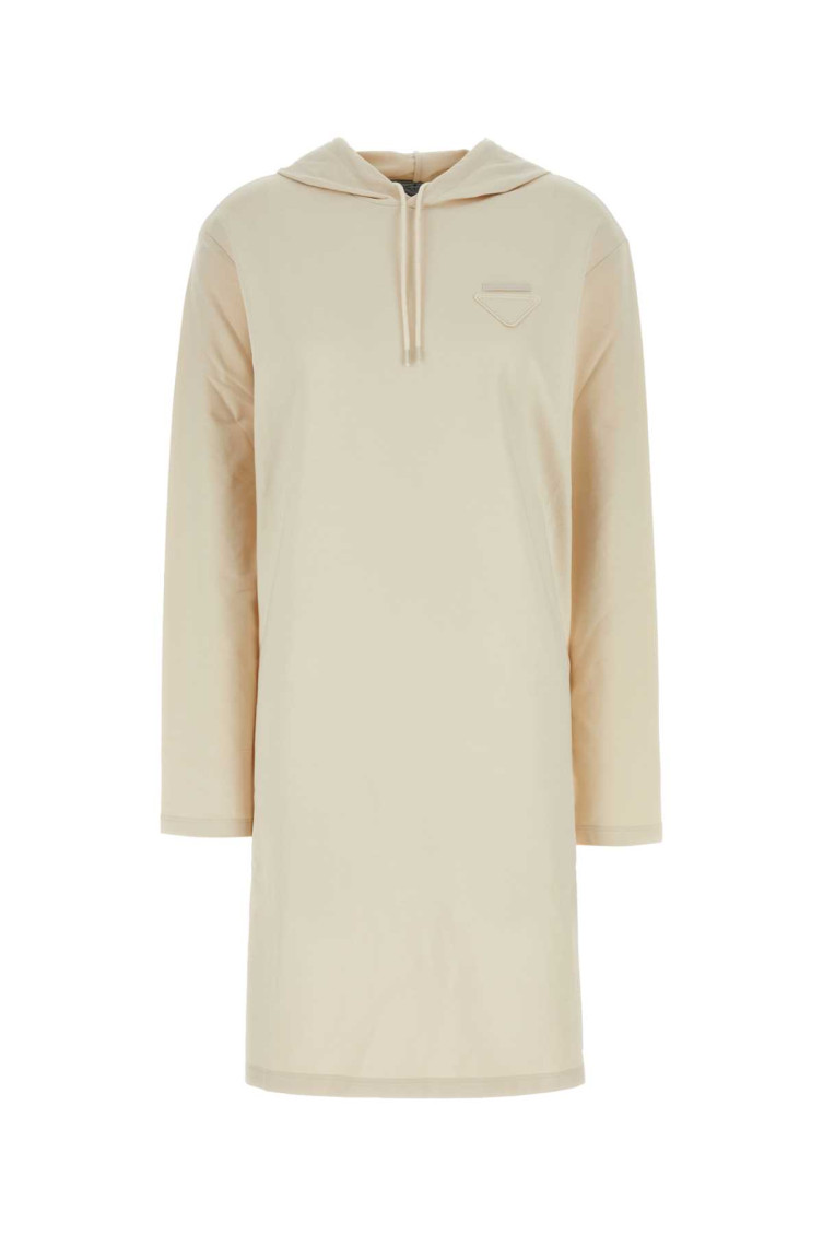Prada Abito Felpa In Cotone Stretch Crema Donna In Yellow