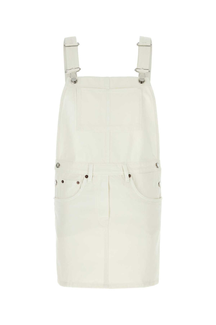 Prada Denim Dungarees Dress Adjustable Straps In White
