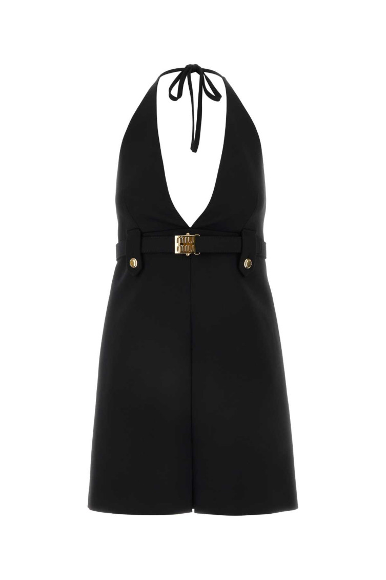 Shop Miu Miu Black Stretch Wool Dress