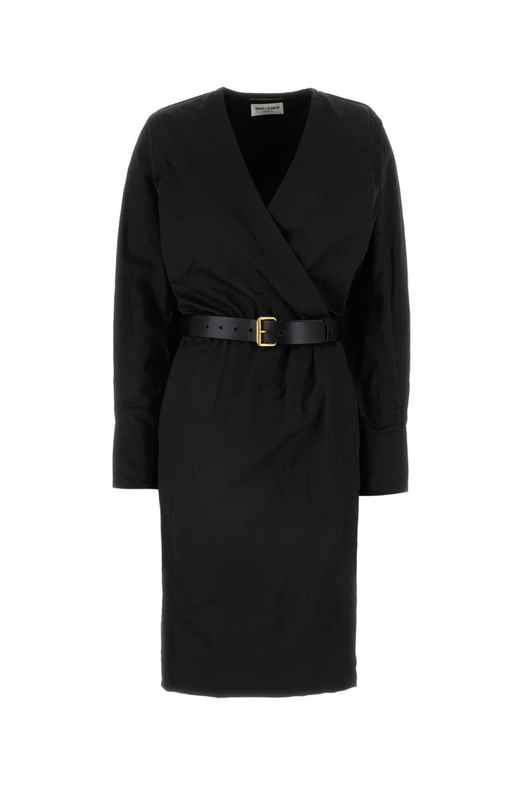 Saint Laurent Sheath Midi Dress In Black