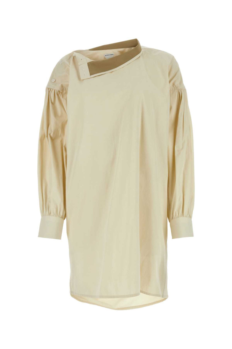 Bottega Veneta Sand Cotton Blend Shirt Dress In Yellow
